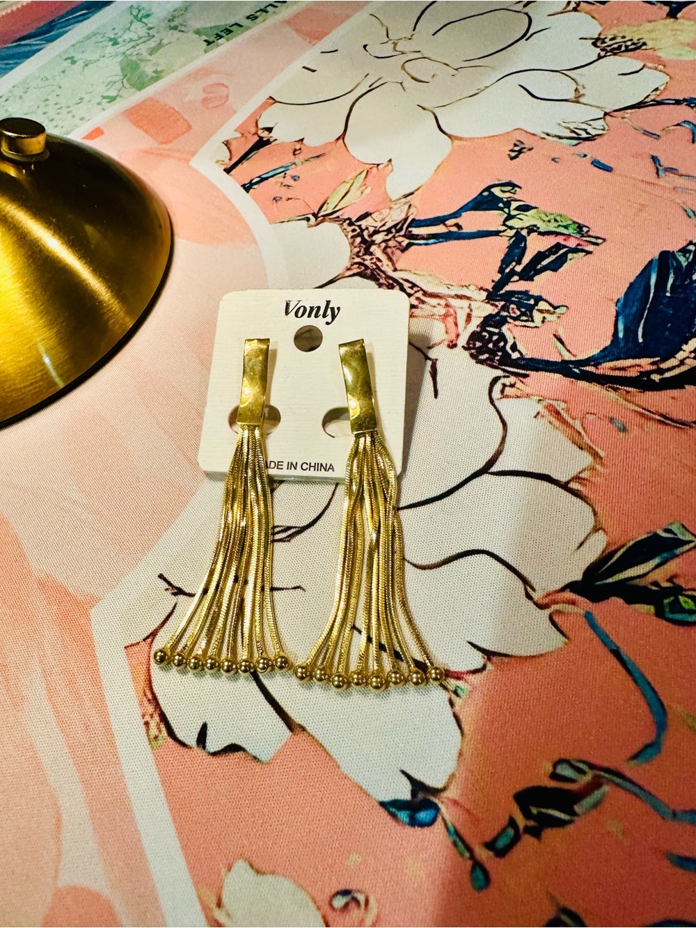 Shiny Gold Multi-Chain Tassel Earrings with gold beads 2.5” in length